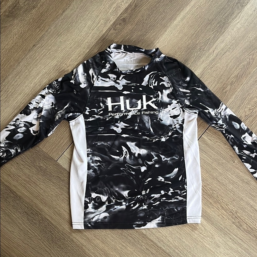 Huk Black and White Rashguard Swim Shirt